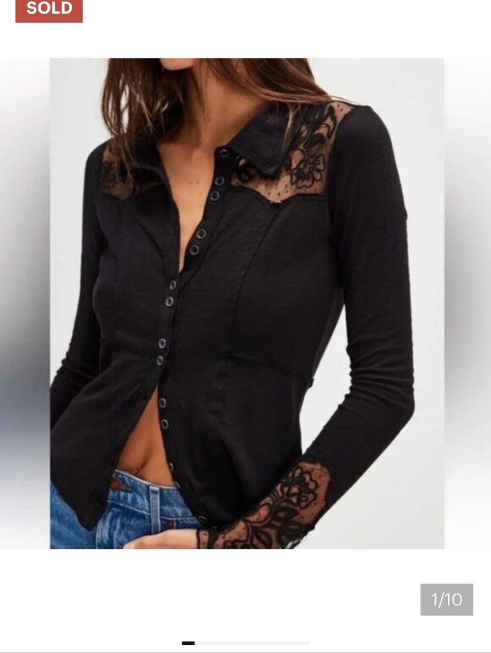 Free People Rosebud Cuff Top in Black - small NW(partial)T